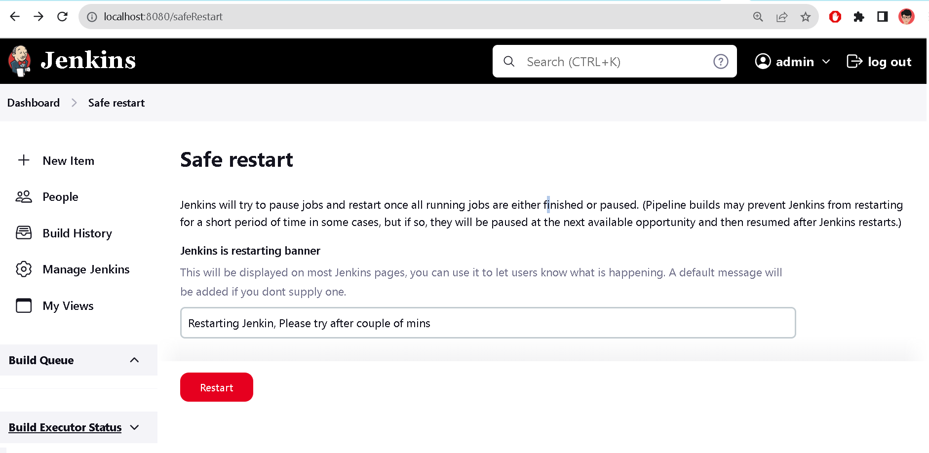 Jenkins safe restart banner