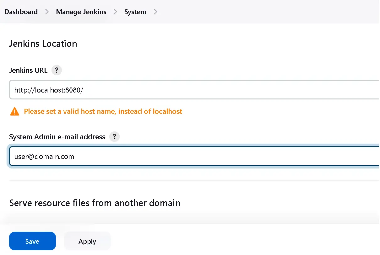 Jenkins sender email system configuration 