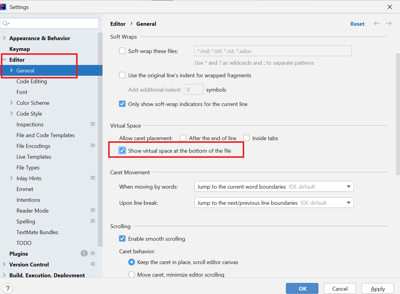 Intellij Idea virtual space options 