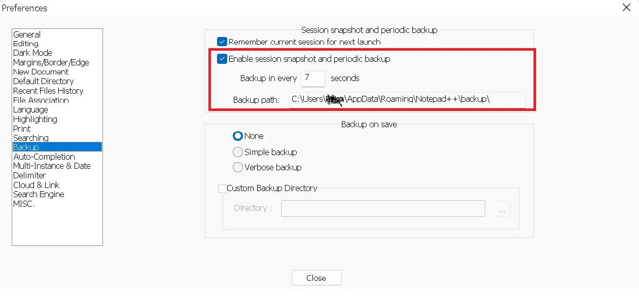 Notepad++ backup configuration