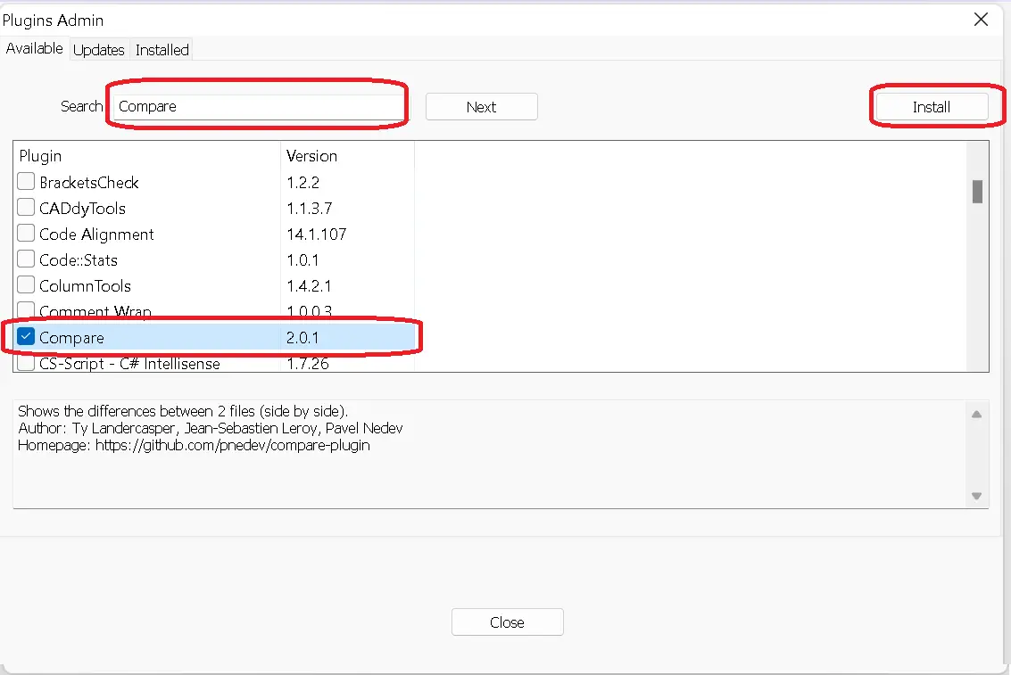 Notepad++  Compare text files content