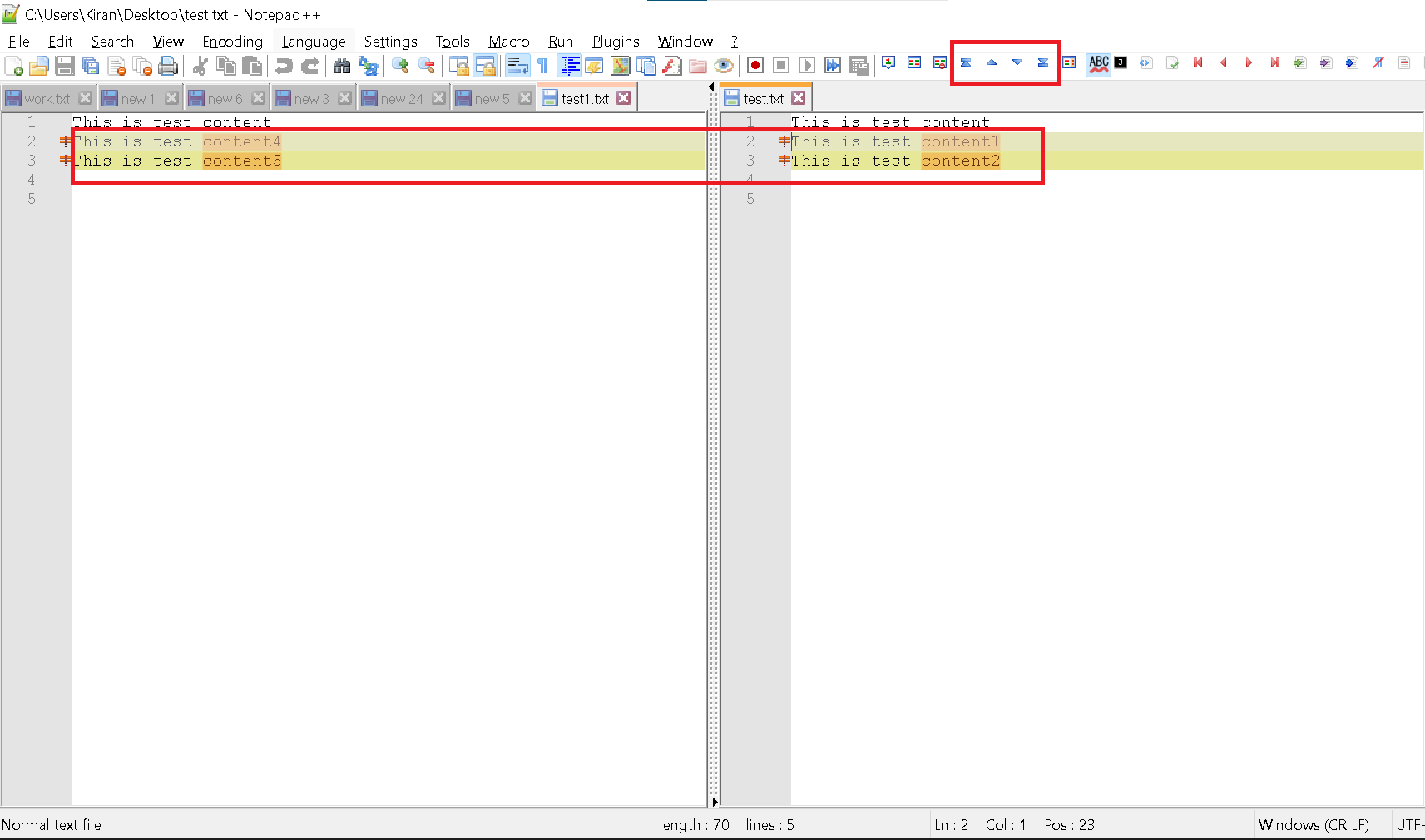 Notepad++ Compare files highlighted differences differences