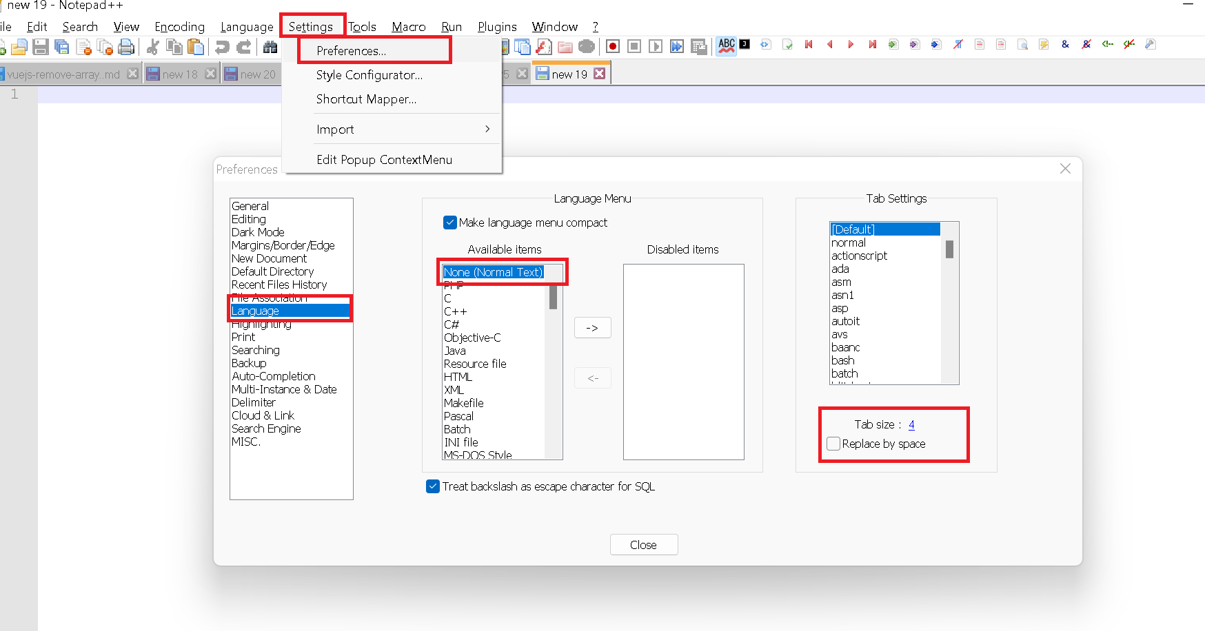 Notepad++ Find and replace tabs spaces