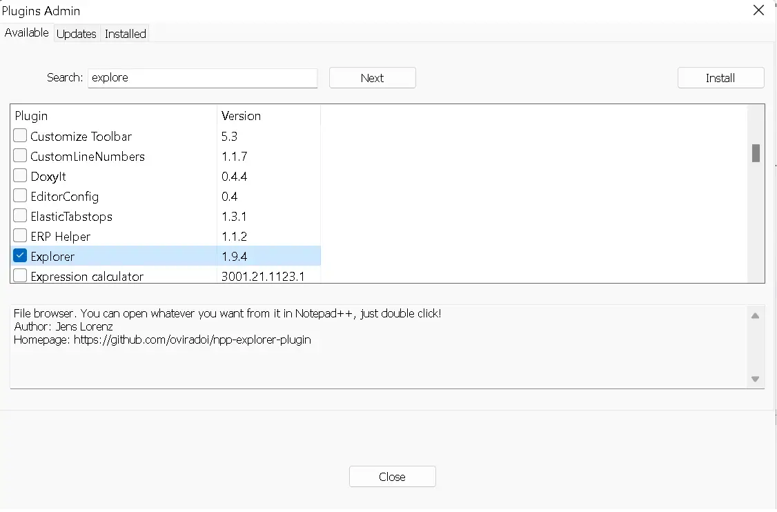 Notepad++  File tree view