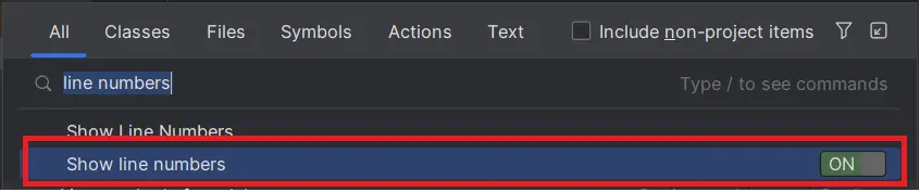 pycharm line numbers toggle