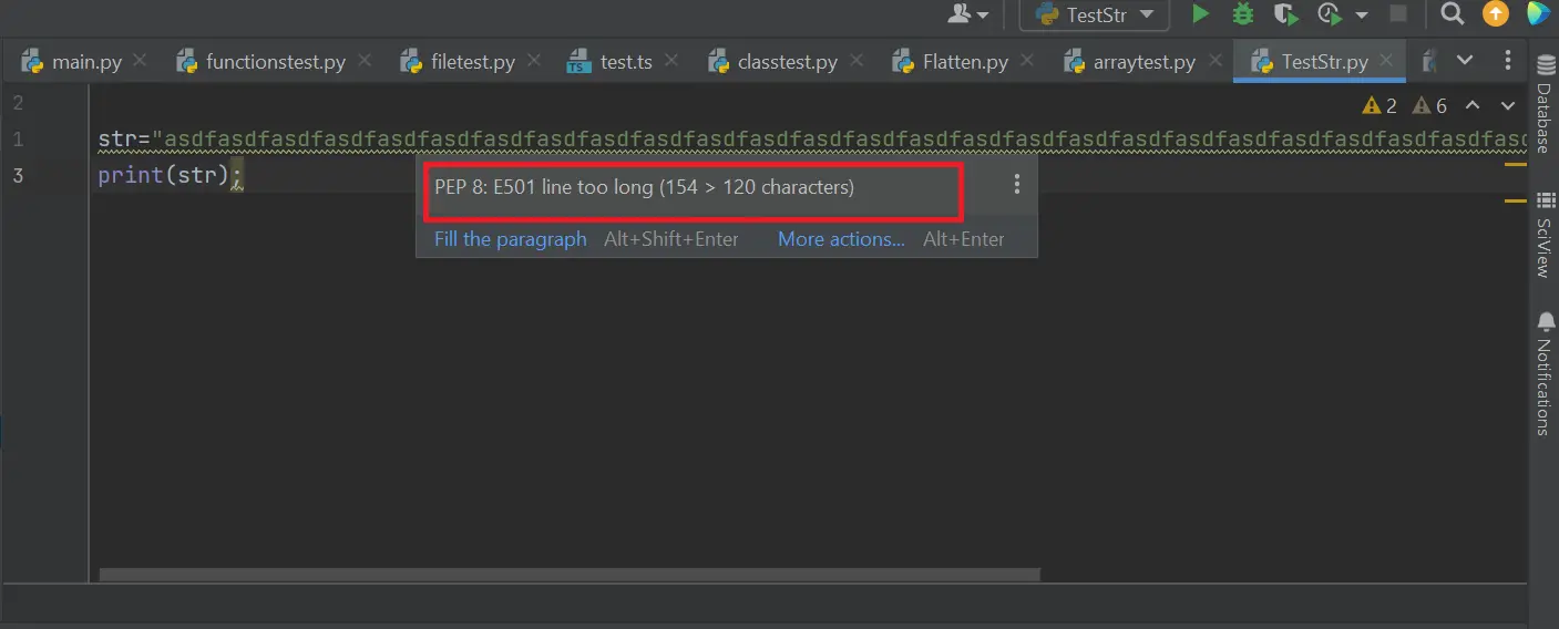 pycharm line length warning