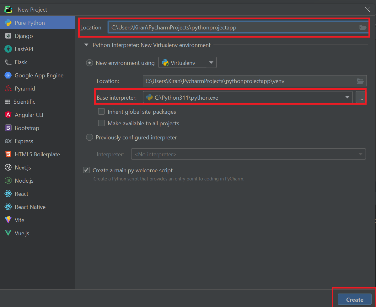 pycharm New project