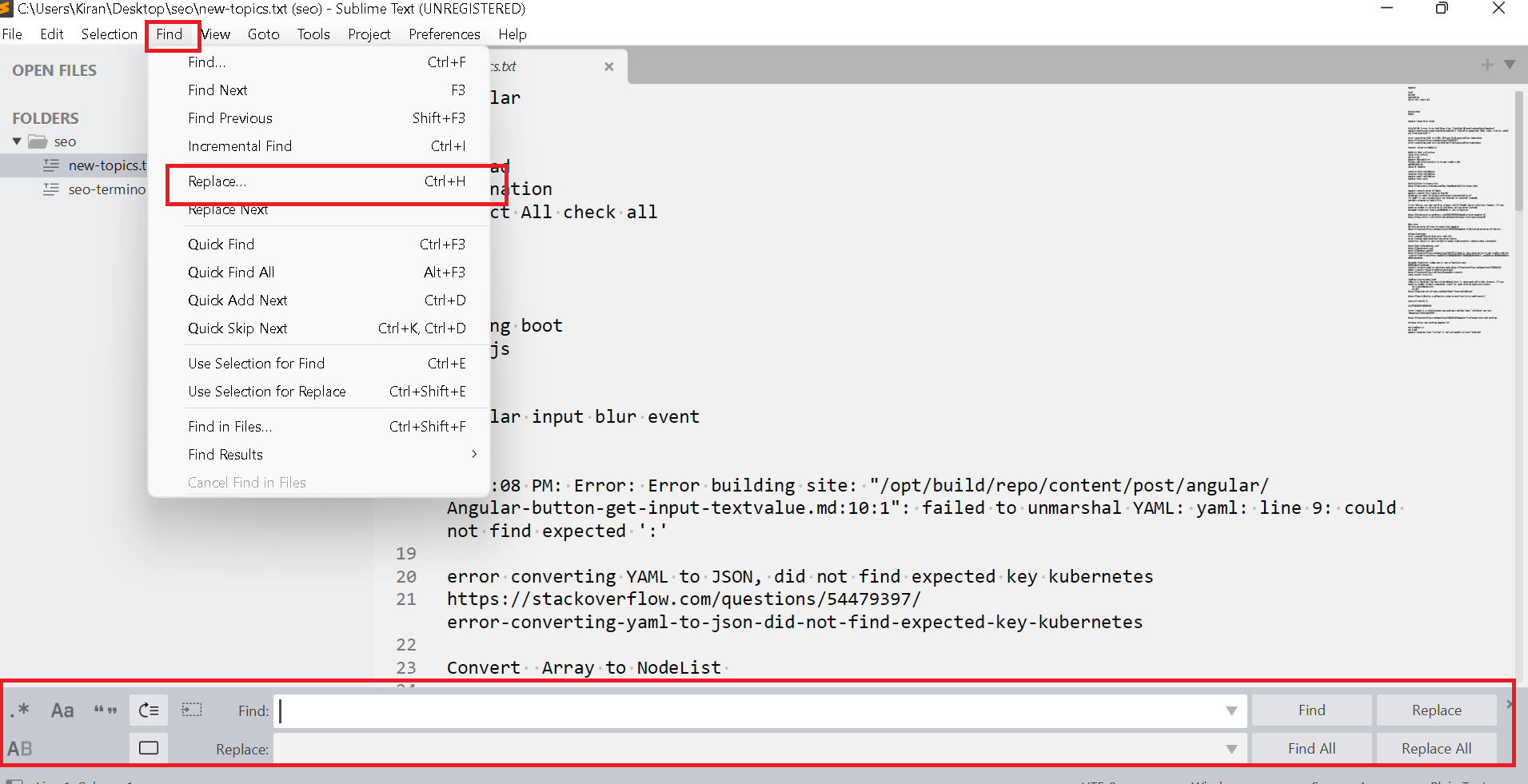 Sublime text find and replace