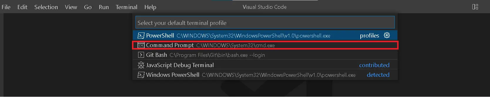 VSCode change default terminal