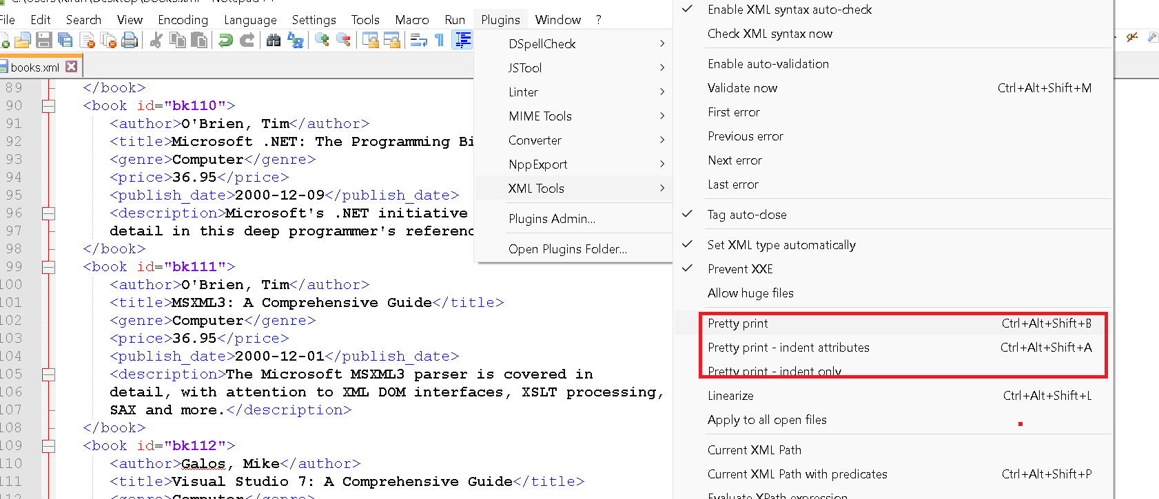 Beautify format XML in Notepad++